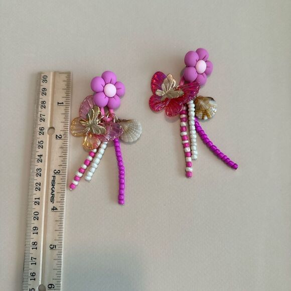 Boho pink flower earrings M704 - Picture 4 of 4
